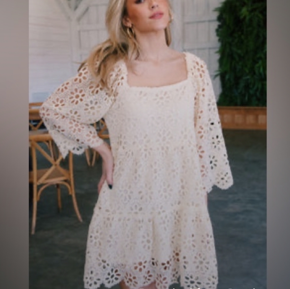 Cream Floral Crochet Lace Babydoll Dress